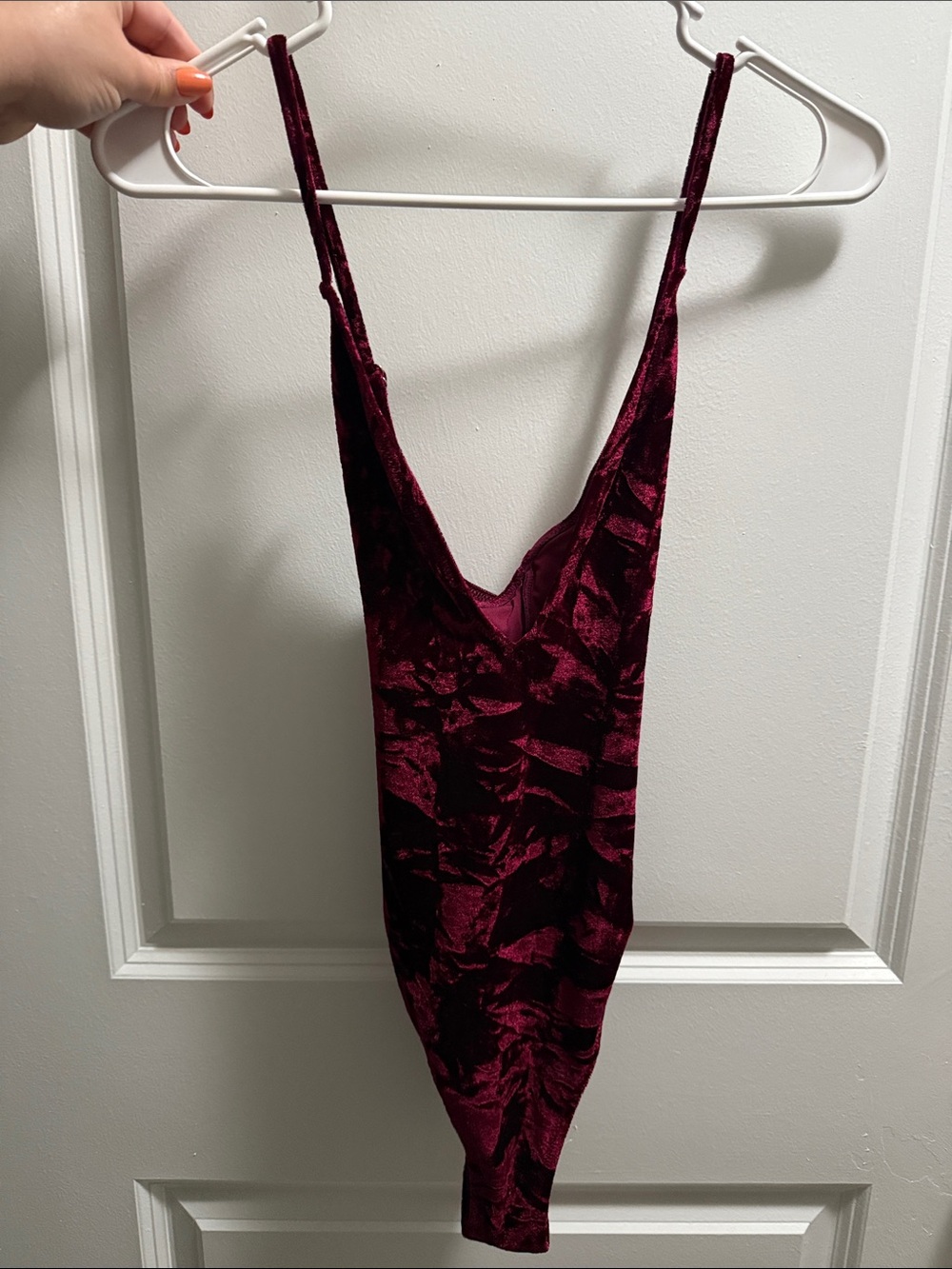 Women’s Velvet Deep V Bodysuit - Burgundy